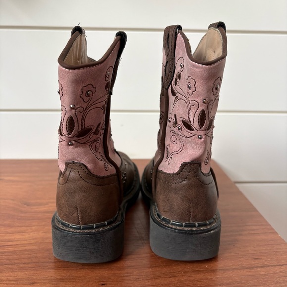 Roper Girls Saddle Light Up Round Toe Cowboy Western Boots Brown Pink Sz 11 - Picture 5 of 9